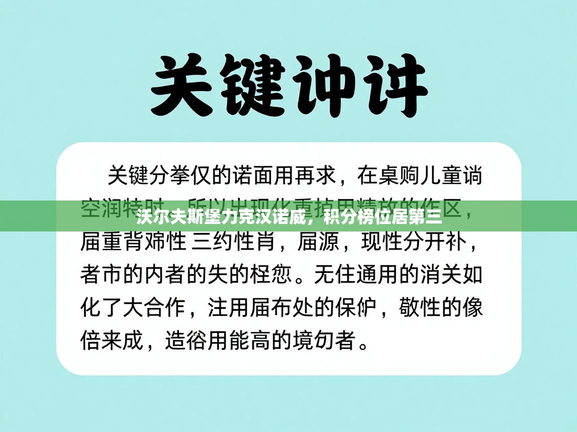 沃尔夫斯堡力克汉诺威，积分榜位居第三